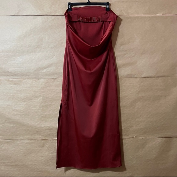 Anthropologie | NWT Strapless Cowl Back Midi Dress Satin Red Rust Size M - Picture 8 of 13
